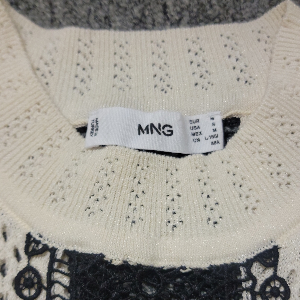 Mango Mng Beige/Black Crochet Lace Tank Top, Us M - image 2